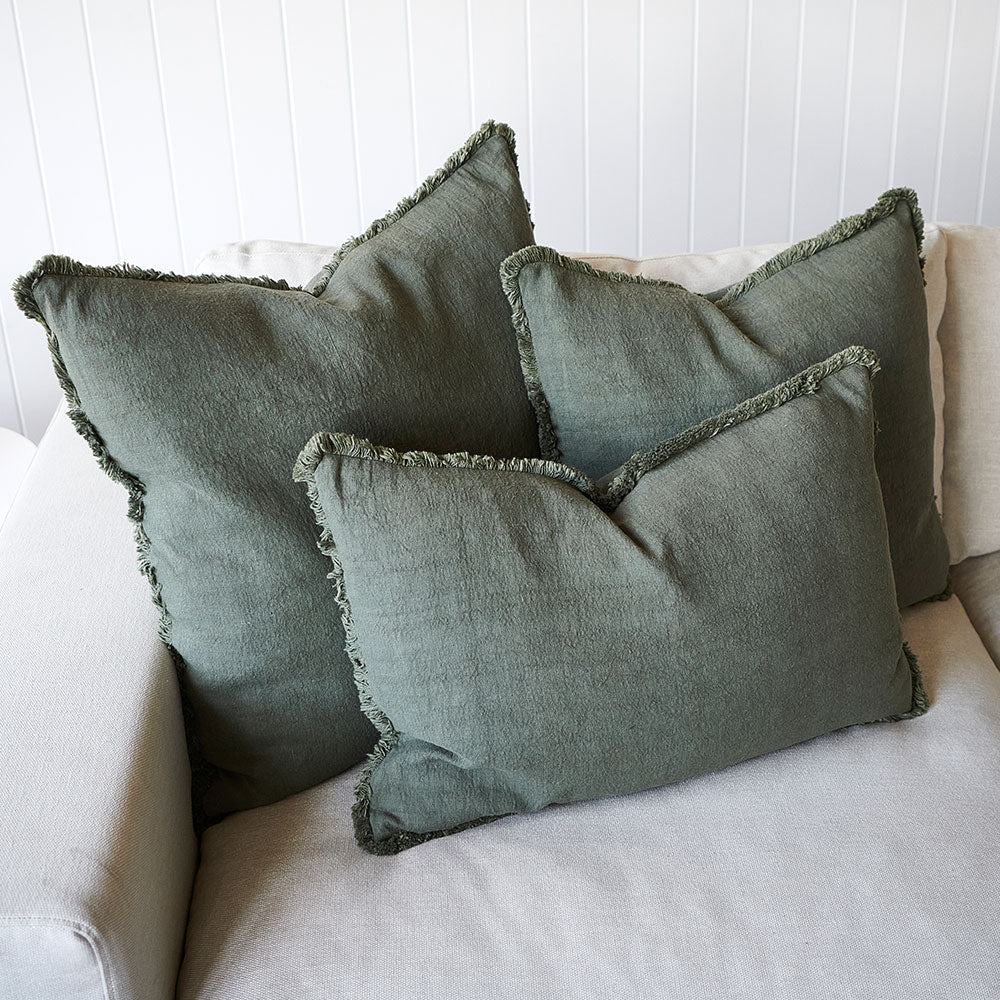 Luca boho linen cushion - khaki