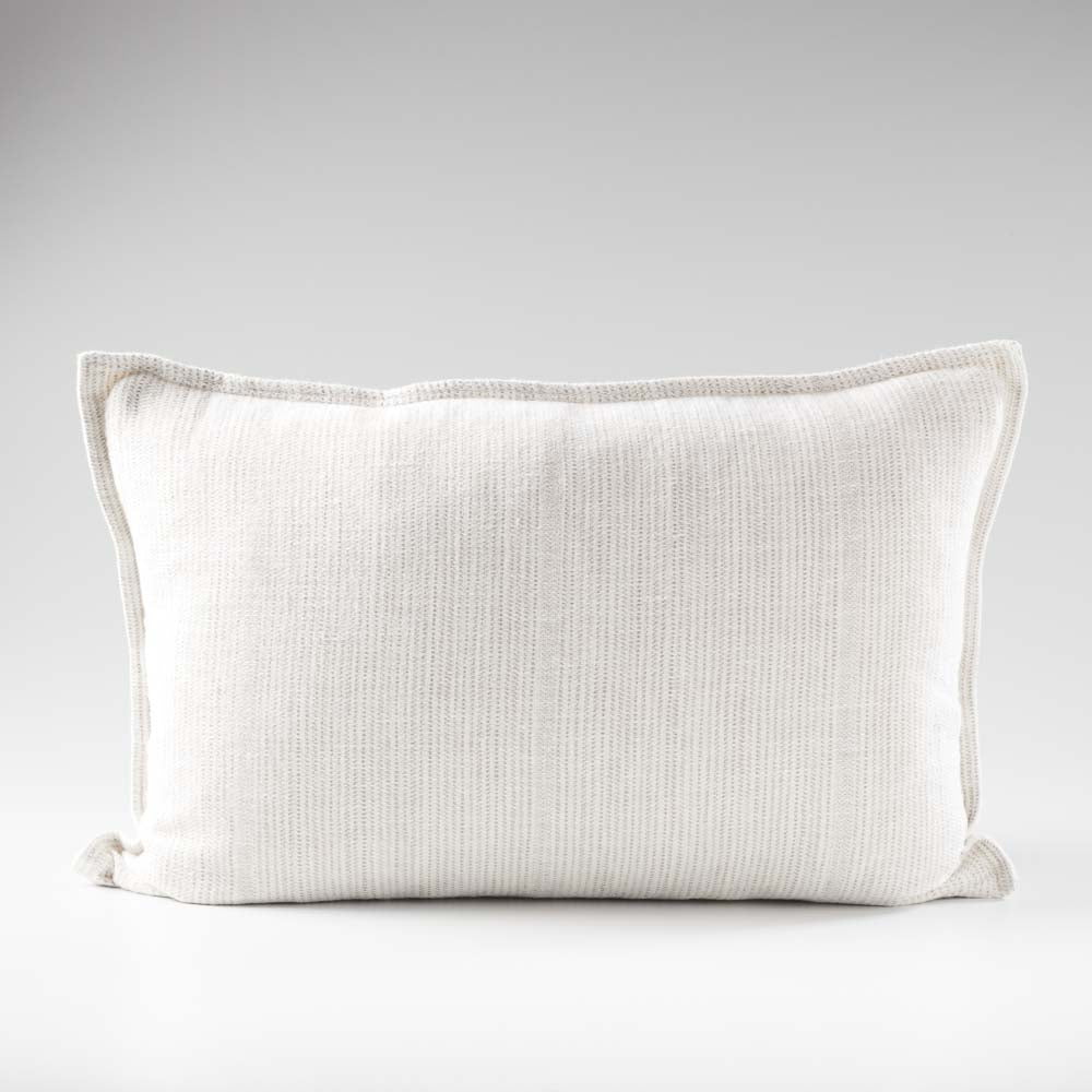 100% linen cushion in a natural and white faint stripe pattern which is reversible