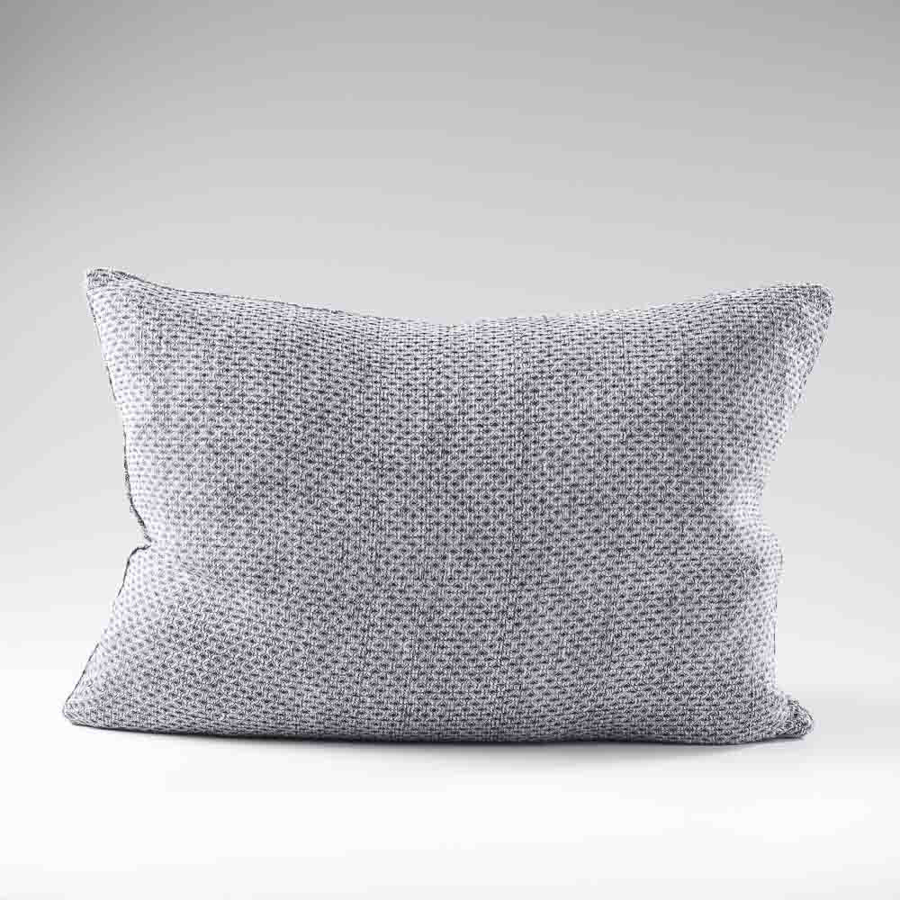 reversible diamond pattern linen cushion in a navy blue