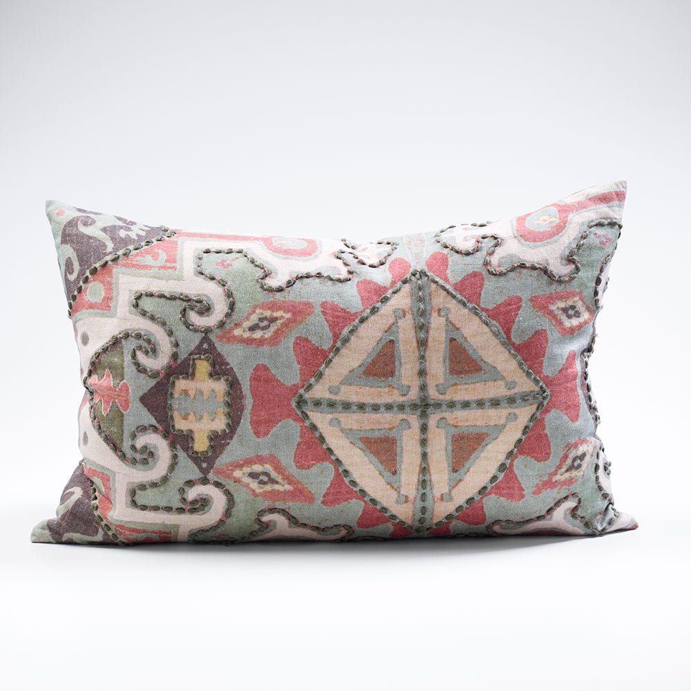Tribale Linen Cushion with Hand Tacking - Multi Coloured - 40x60cm