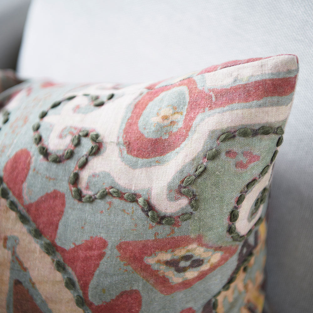 Tribale Linen Cushion with Hand Tacking - Multi Coloured