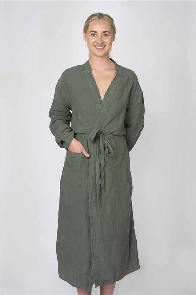 Light Gray The Linen Robe - Khaki Khaki / OSFA