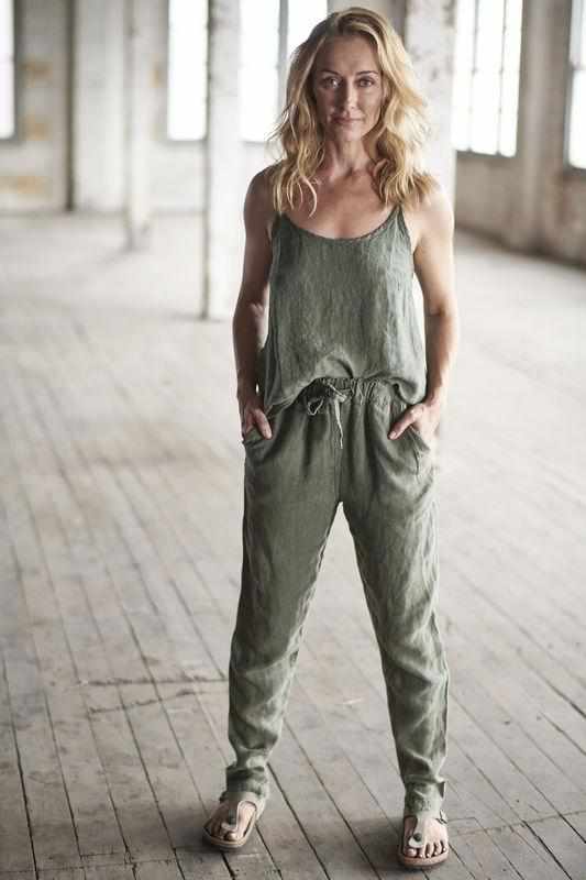 Euro Linen Khaki cami and khaki linen lounge pant