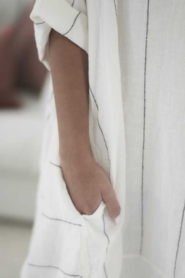 White with charcoal stripe Carter Linen Malle Dress