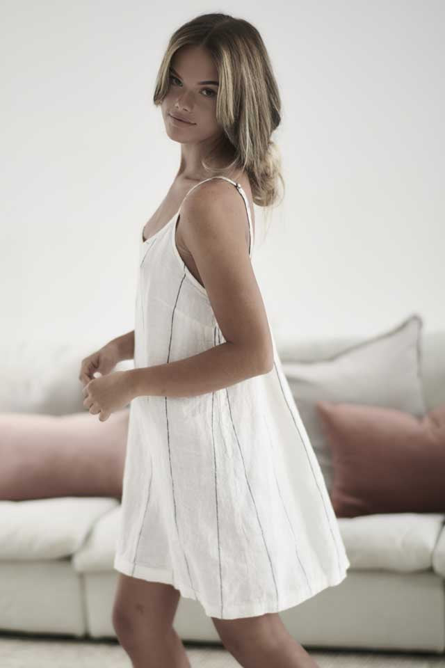 White with charcoal stripe Carter Linen Slip Dress