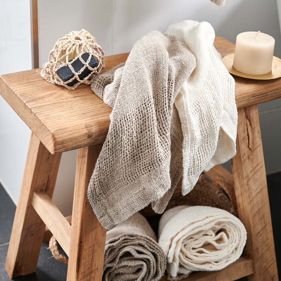 Mayla Hand Woven Linen Hand Towel (Set of 2) - Ivory