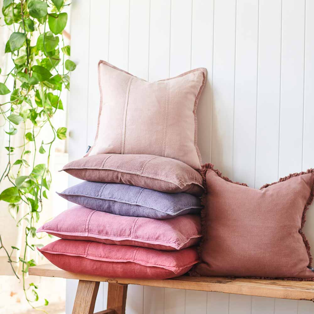 Luca linen cushions and luca boho cushions on a bench esat