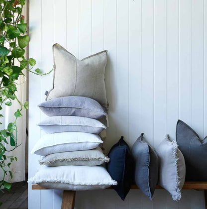 Luca linen cushions and luca boho cushions on a bench seat