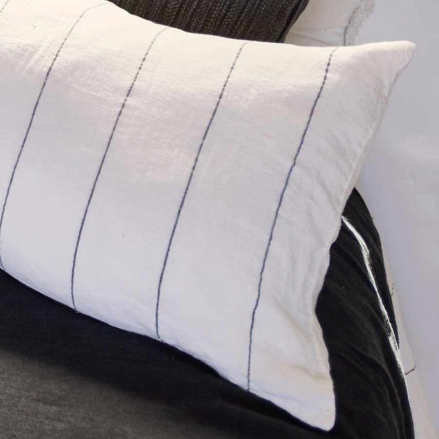 Gray Linen Pillow Case Set - Carter White with Charcoal Pinstripe / Rectangle: 50x70cm