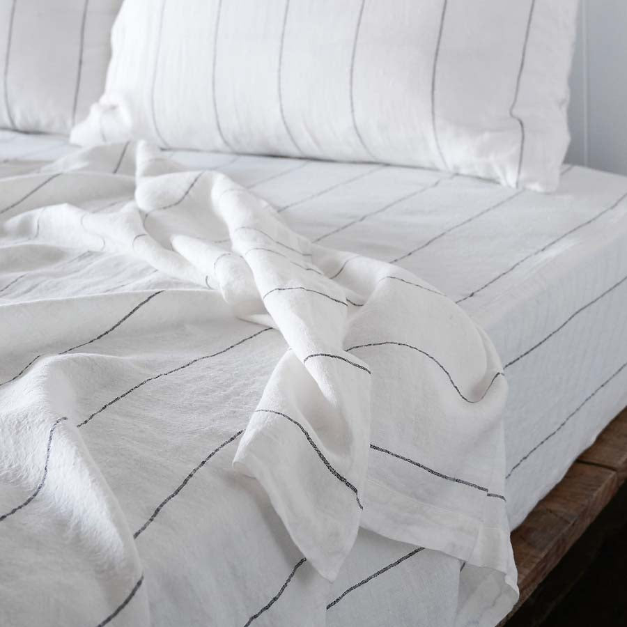 Euro Linen White Stripe Carter Quilt Cover Set