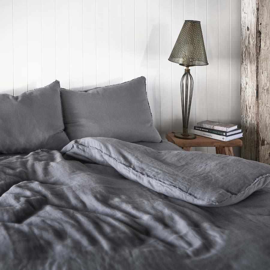Slate Euro linen quilt cover and linen pillow cases
