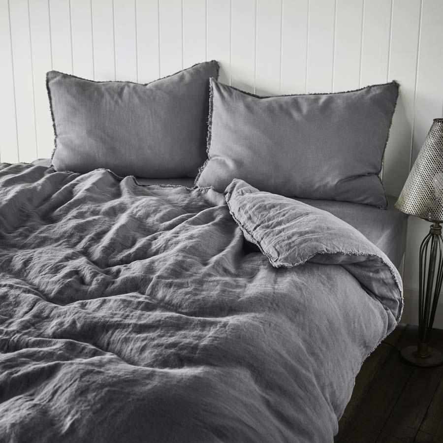 Slate Euro linen quilt cover and linen pillow cases