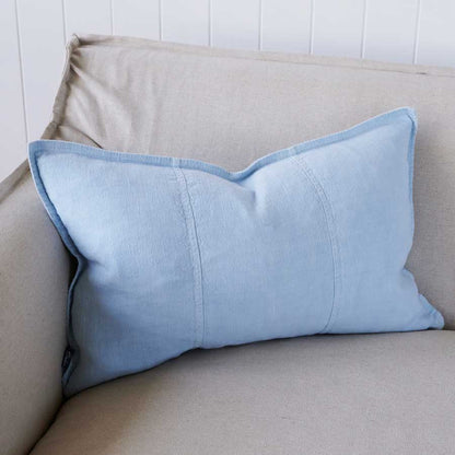 Luca Linen Cushion in soft blue crafted from 100% pre washed linen