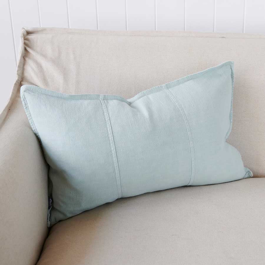 Luca Linen Cushion in sea mist crafted from 100% pre washed linen