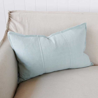 Luca Linen Cushion in sea mist crafted from 100% pre washed linen