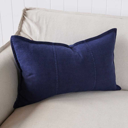Luca Linen Cushion in navy crafted from 100% pre washed linen