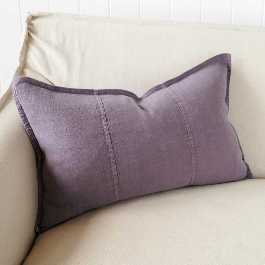 Luca Linen Cushion in Aubergine colour crafted from 100% pre washed linen