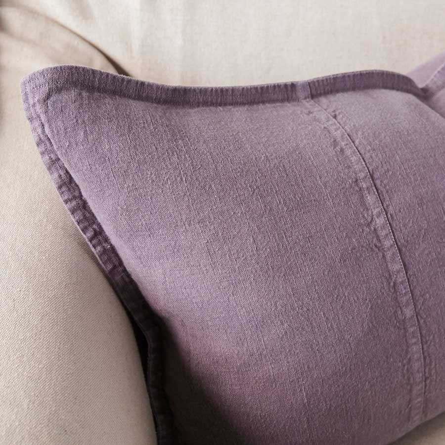 Luca Linen Cushion in Aubergine colour crafted from 100% pre washed linen
