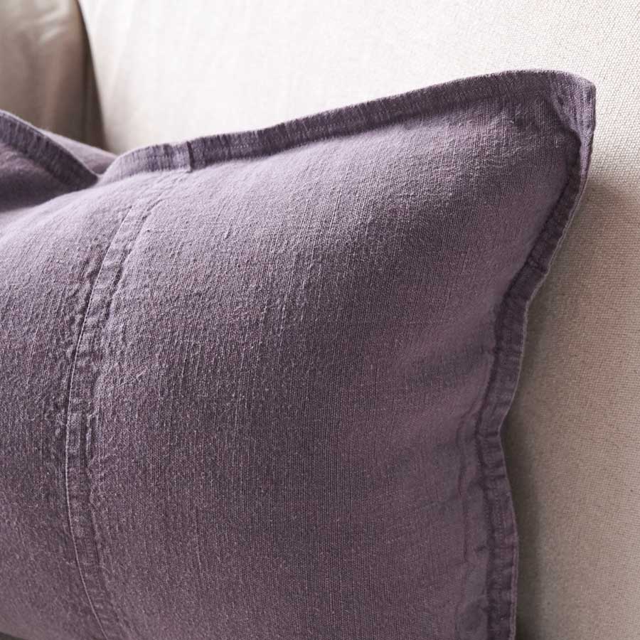Luca Linen Cushion in Aubergine colour crafted from 100% pre washed linen
