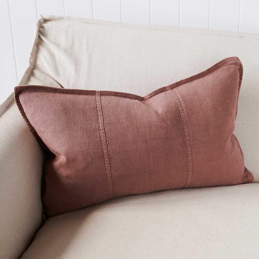 uca Linen Cushion in Desert Rose colour crafted from 100% pre washed linen