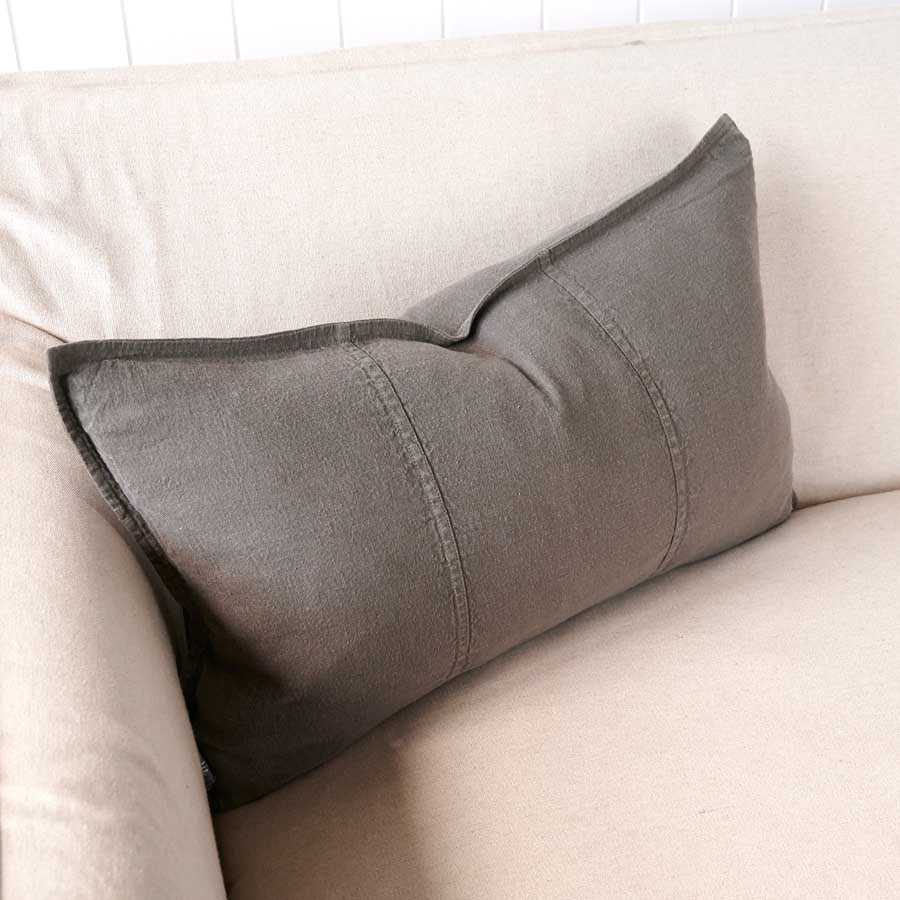Luca Linen Cushion in Coal colour crafted from 100% pre washed linen