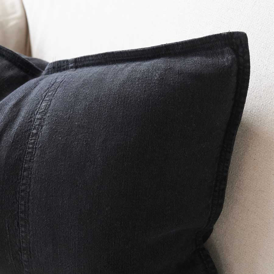 Luca Linen Cushion in Black colour crafted from 100% pre washed linen