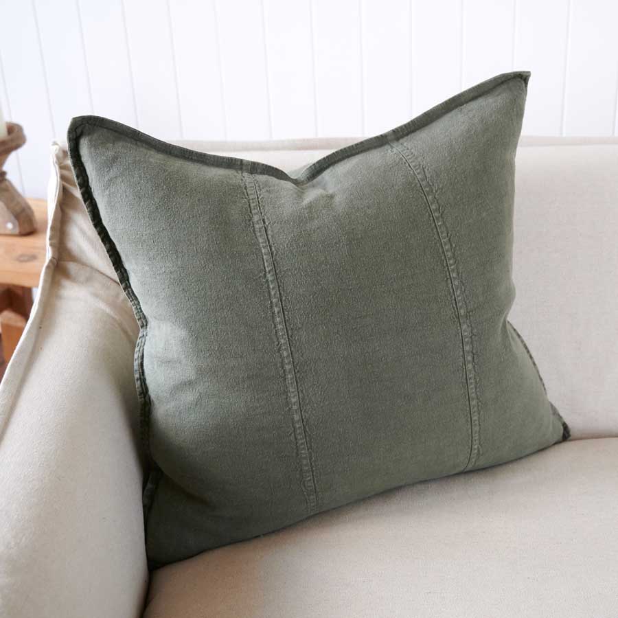 Luca Linen Cushion in Khaki crafted from 100% pre washed linen