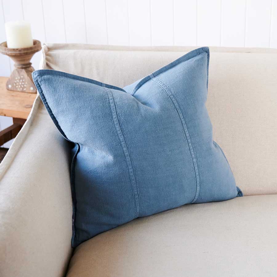Luca Linen Cushion in Blue Azure colour crafted from 100% pre washed linen