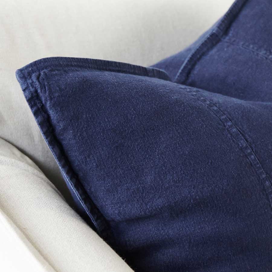 Luca Linen Cushion in navy crafted from 100% pre washed linen