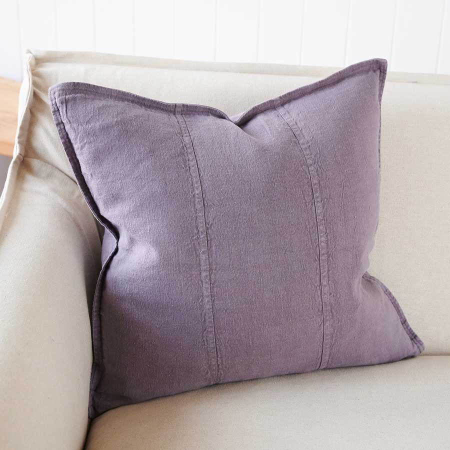 Luca Linen Cushion in Aubergine colour crafted from 100% pre washed linen