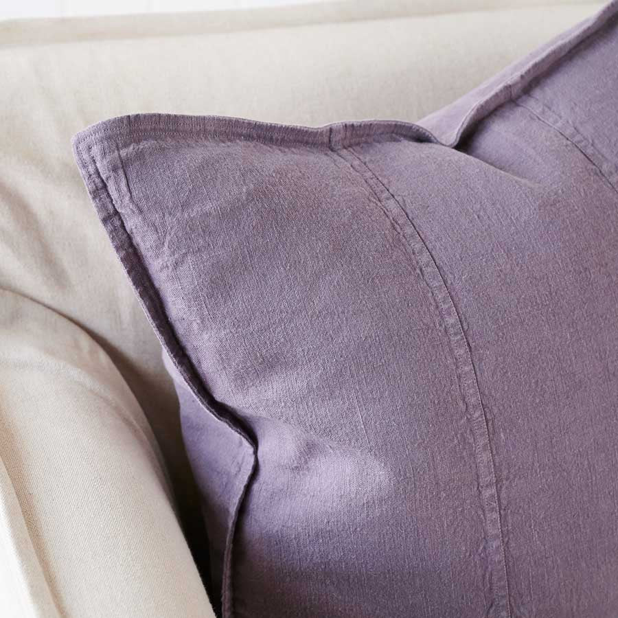 Luca Linen Cushion in Aubergine colour crafted from 100% pre washed linen