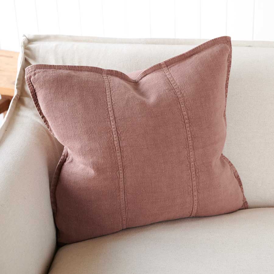 uca Linen Cushion in Desert Rose colour crafted from 100% pre washed linen