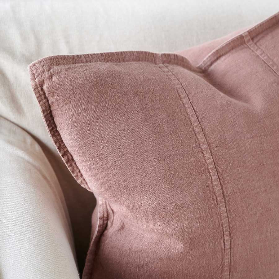 uca Linen Cushion in Desert Rose colour crafted from 100% pre washed linen