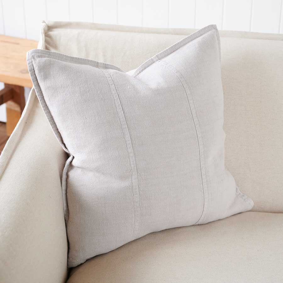 Luca Linen Cushion in silver grey crafted from 100% pre washed linen