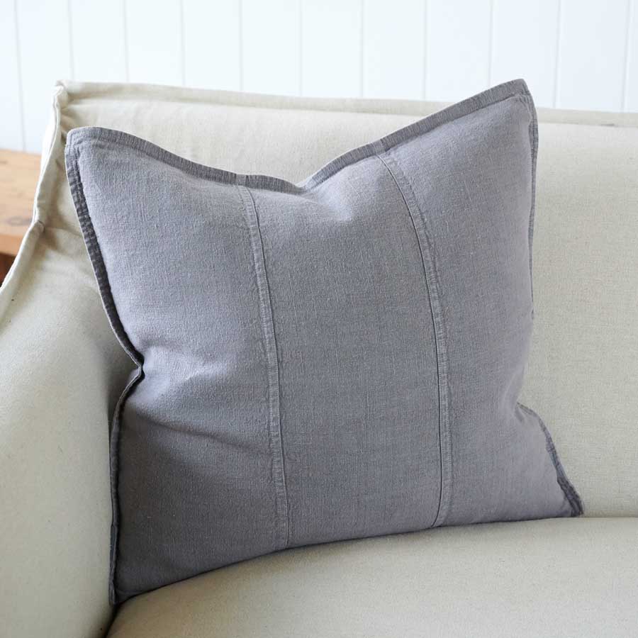 Luca Linen Cushion in slate crafted from 100% pre washed linen