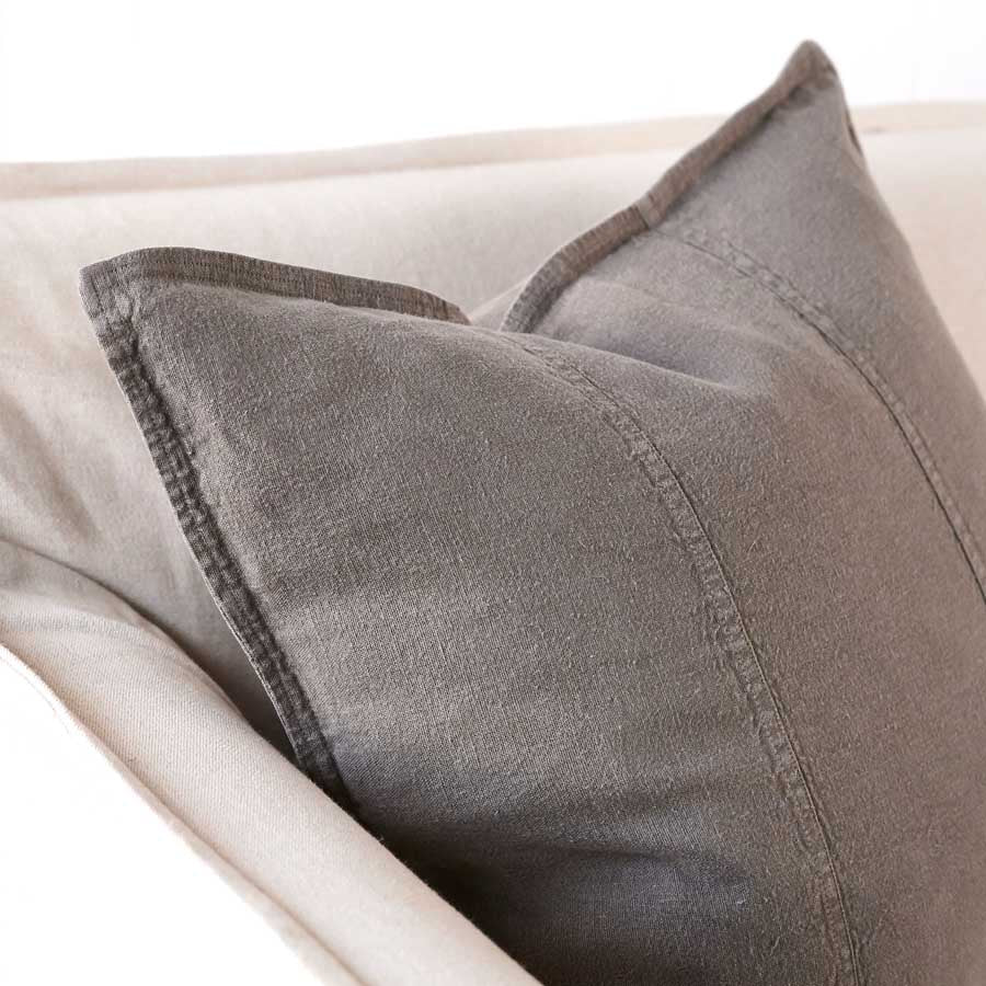 Luca Linen Cushion in Coal colour crafted from 100% pre washed linen
