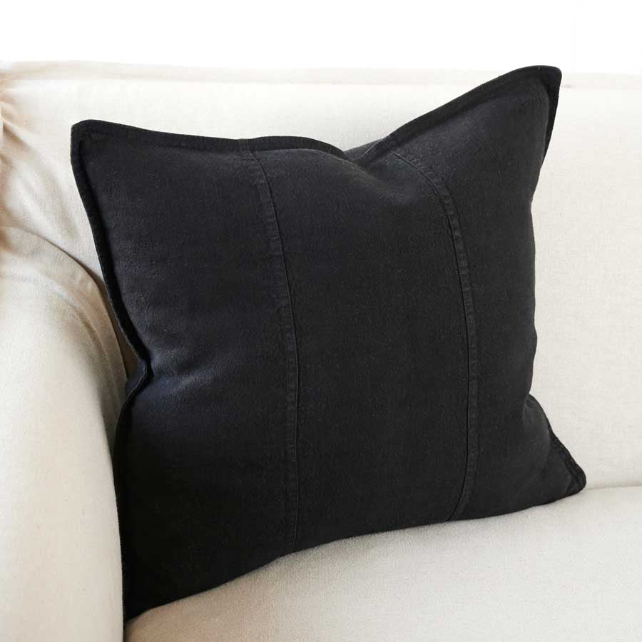 Luca Linen Cushion in Black colour crafted from 100% pre washed linen