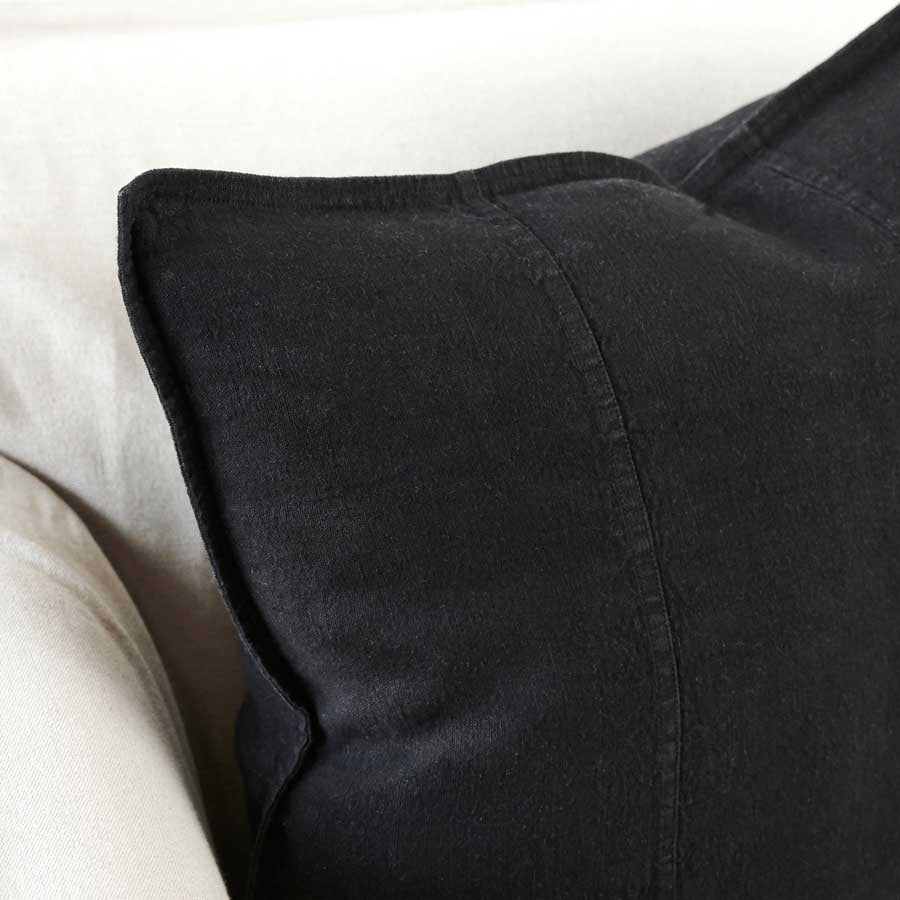 Luca Linen Cushion in Black colour crafted from 100% pre washed linen
