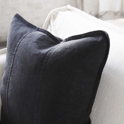 Luca Linen Cushion in Black colour crafted from 100% pre washed linen