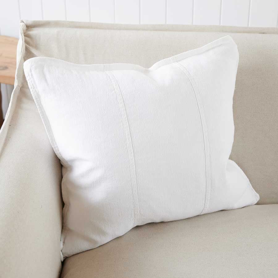 Luca Linen Cushion in white crafted from 100% pre washed linen