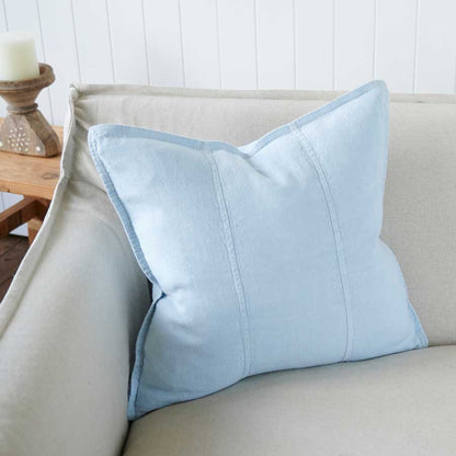 Luca Linen Cushion in soft blue crafted from 100% pre washed linen