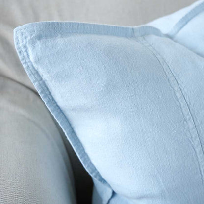Luca Linen Cushion in soft blue crafted from 100% pre washed linen