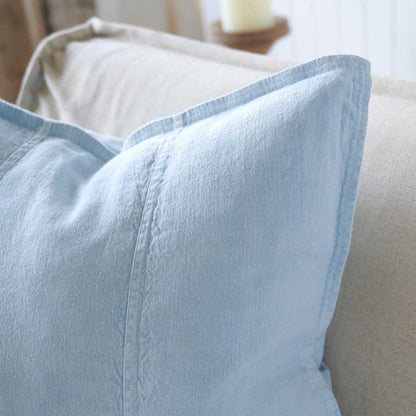 Luca Linen Cushion in soft blue crafted from 100% pre washed linen