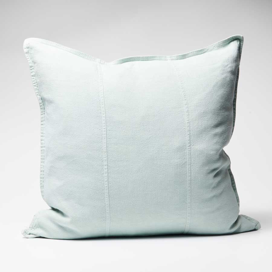 Luca Linen Cushion in sea mist crafted from 100% pre washed linen