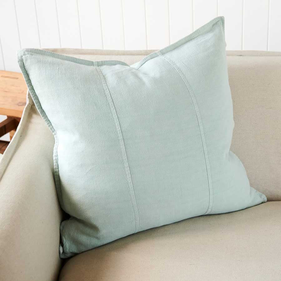Luca Linen Cushion in sea mist crafted from 100% pre washed linen
