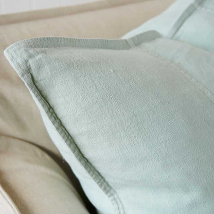 Luca Linen Cushion in sea mist crafted from 100% pre washed linen