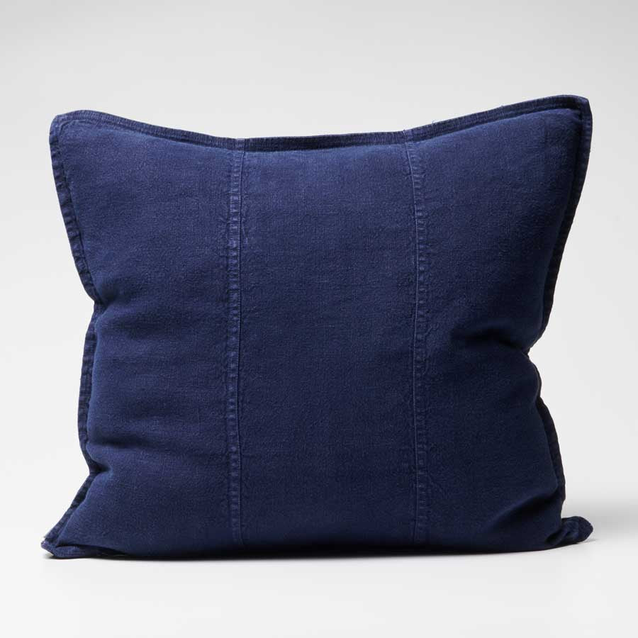 Luca Linen Cushion in navy crafted from 100% pre washed linen