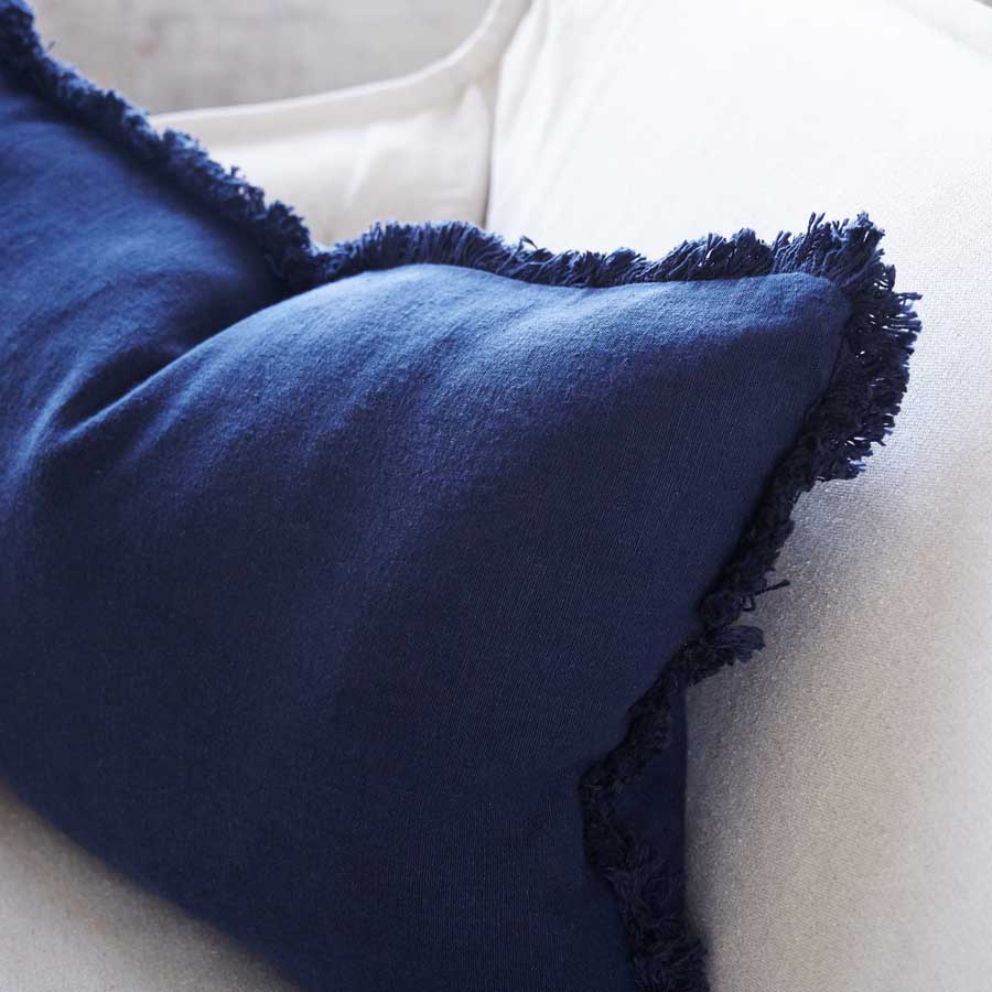 Luca Boho Linen Cushion - Navy