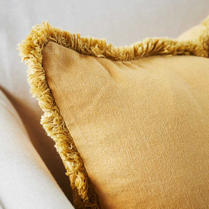 Luca Boho Linen Cushion - Turmeric
