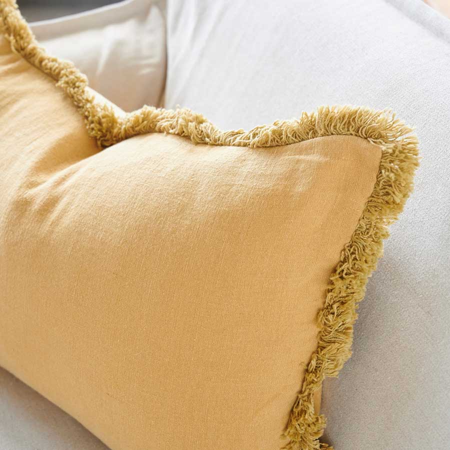 Luca Boho Linen Cushion - Turmeric